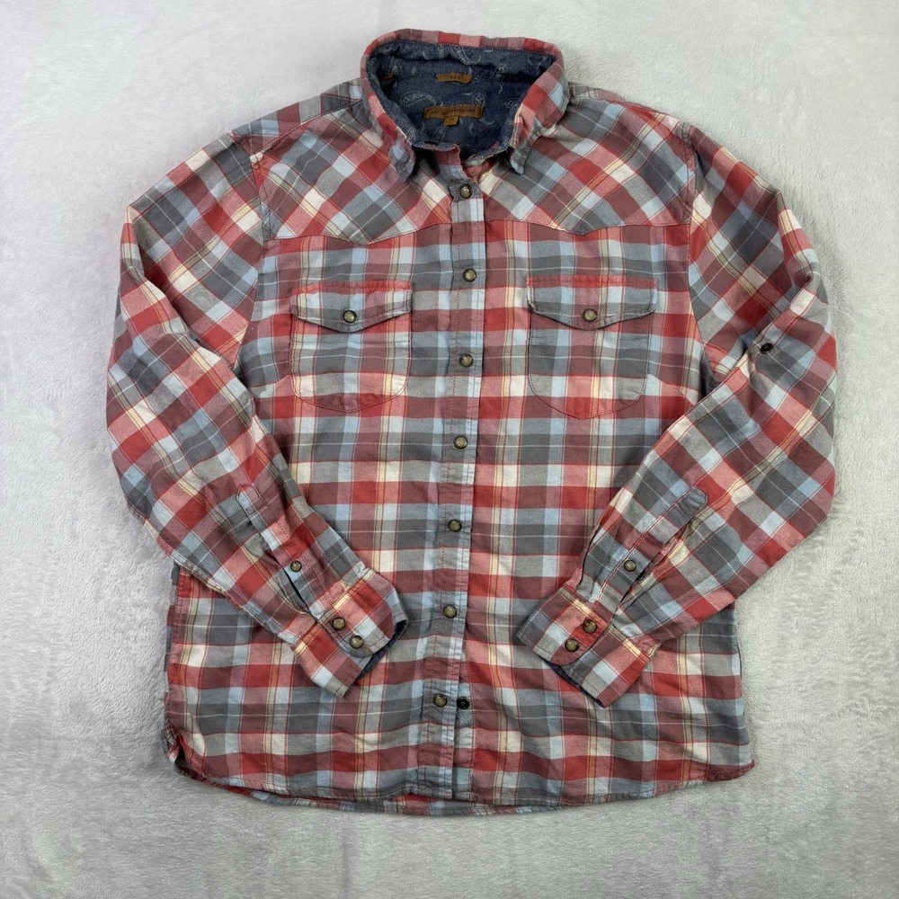 Jachs Girlfriend Bea Red Pearl Snap Long Sleeve Collared Shirt Flannel Men's M